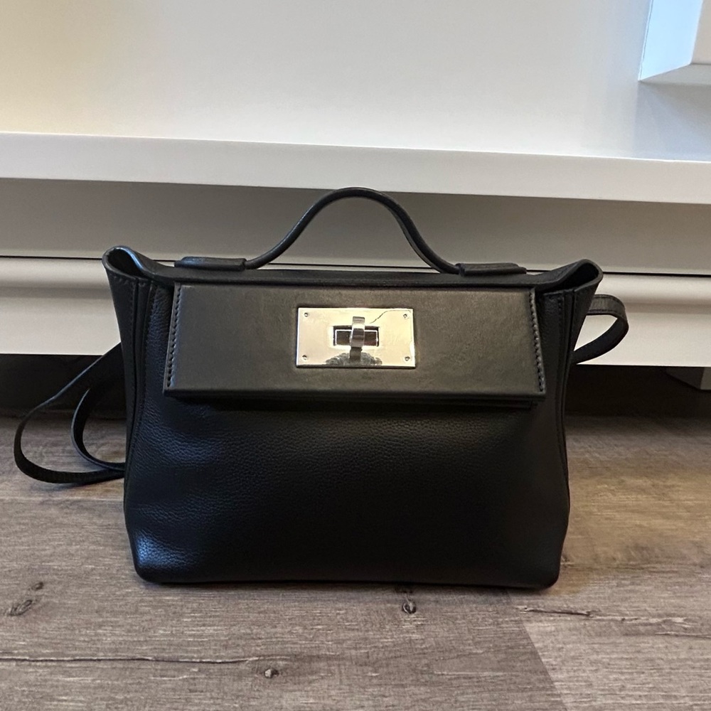 Black soft leather handbag
